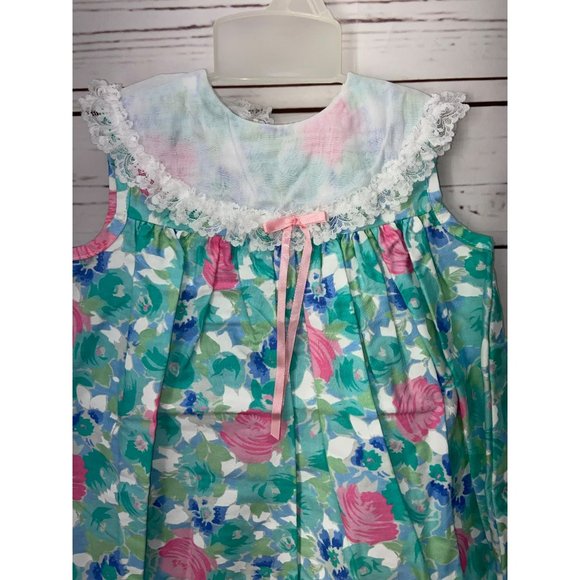 Forever Florala Pink Teal White Bib Collar Sleeveless 18 M Infant Girls‎ Dress - Picture 3 of 7